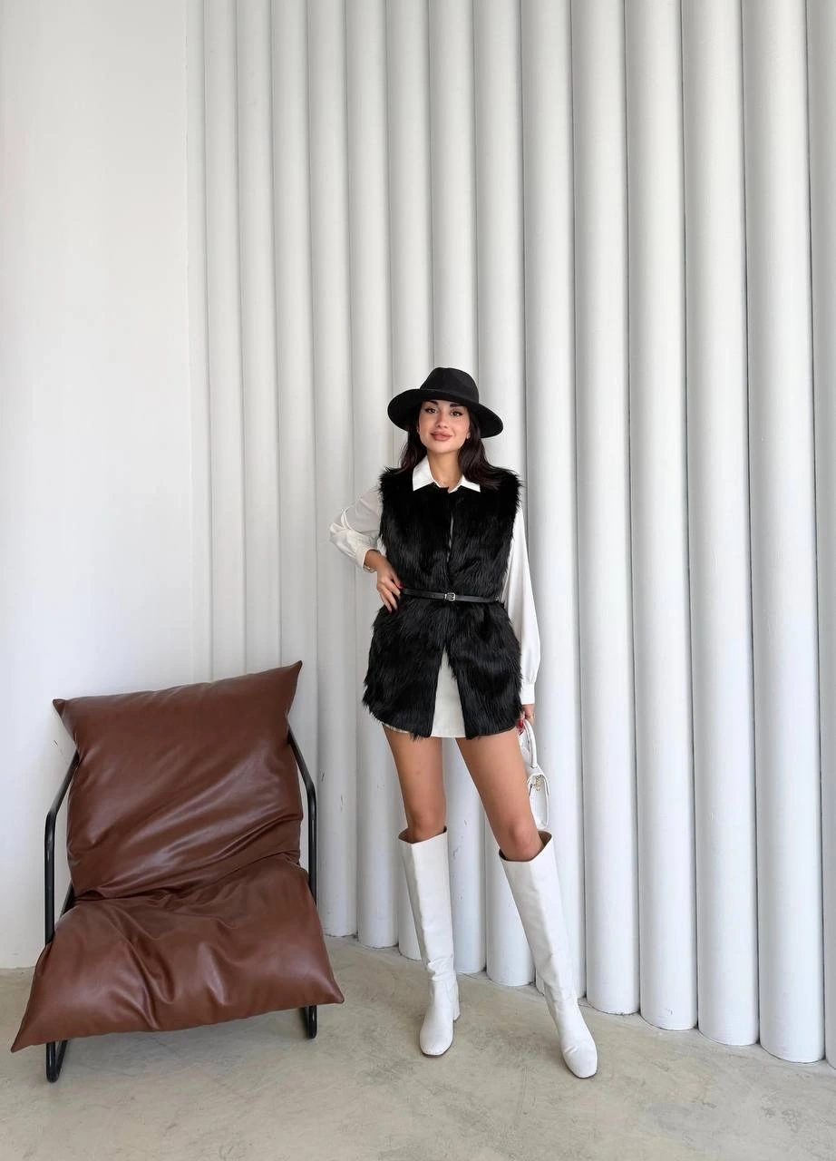 Pullaps Suni Kürk Yelek Siyah