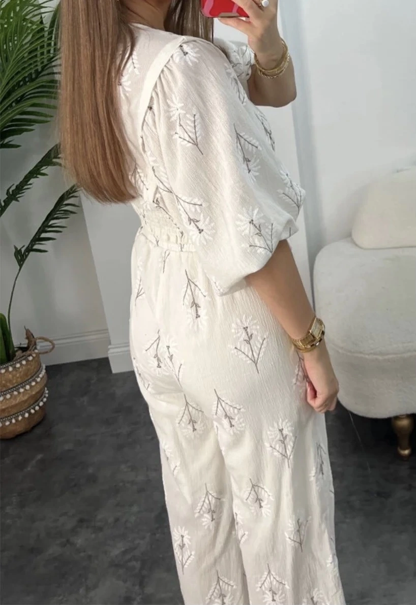 Pullaps Tasarım Keten Pantolonlu Takım