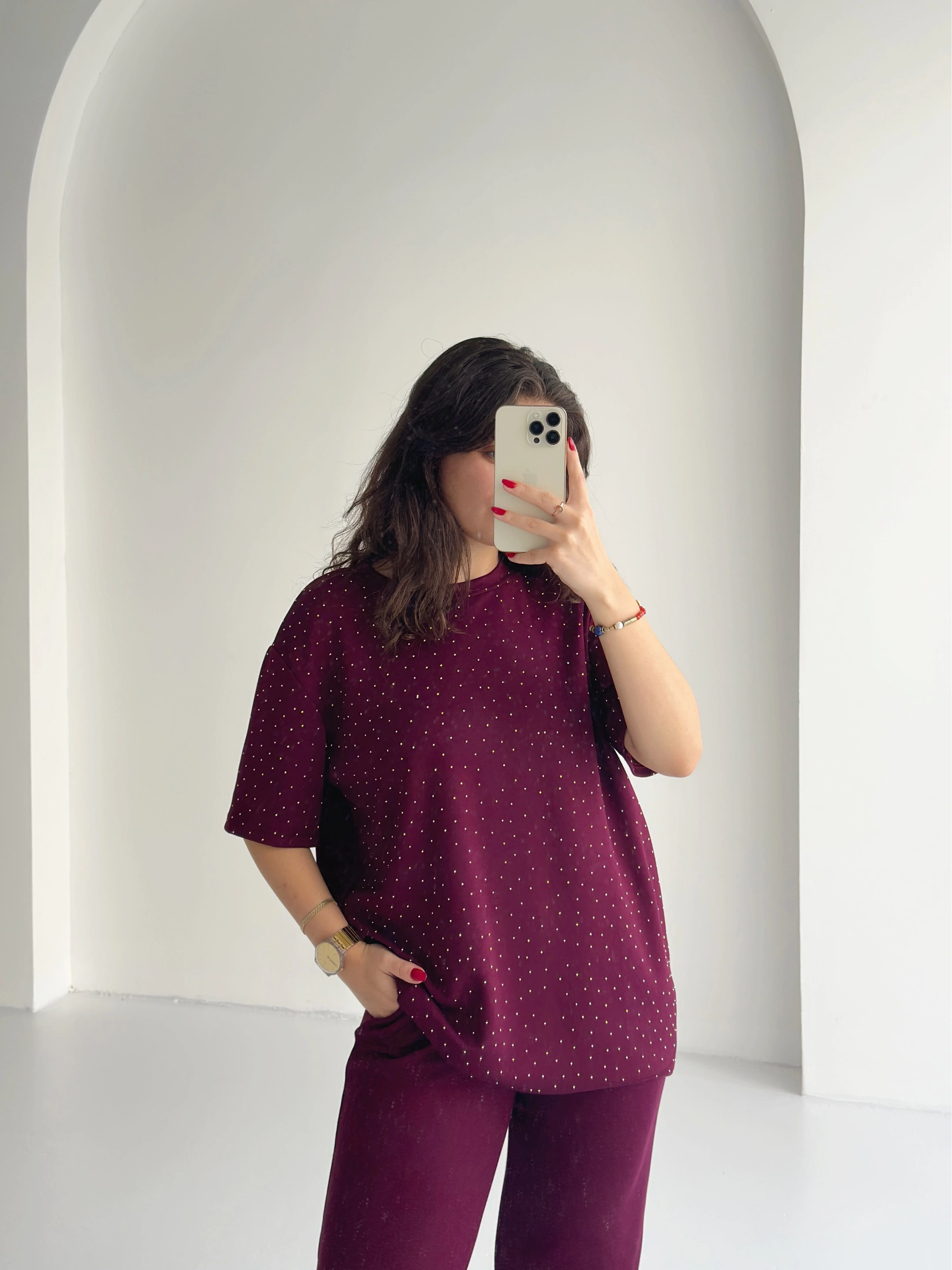 Pullaps Taşlı Oysho İkili Takım Bordo