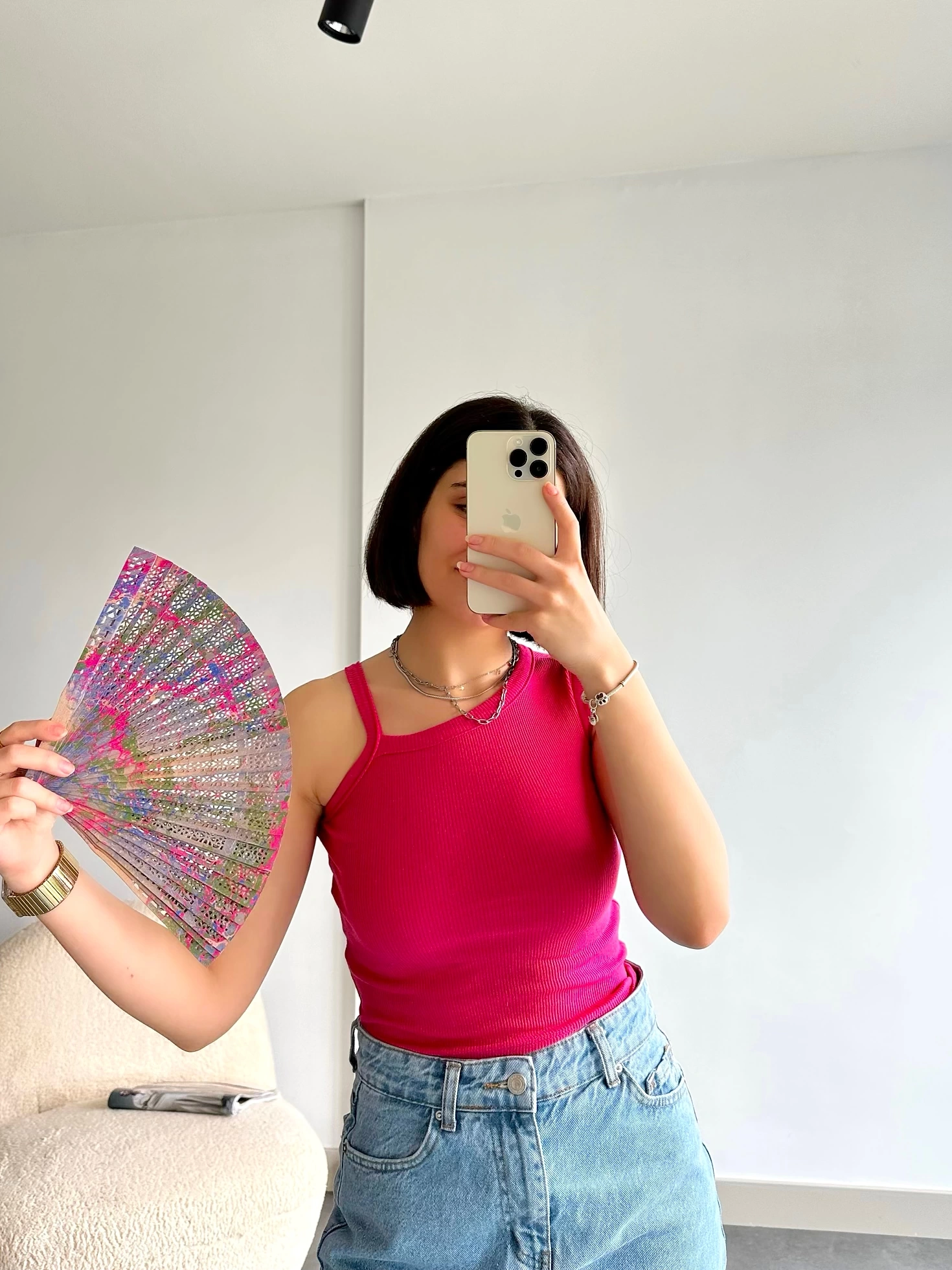 Pullaps Tek Omuz Bluz Pembe