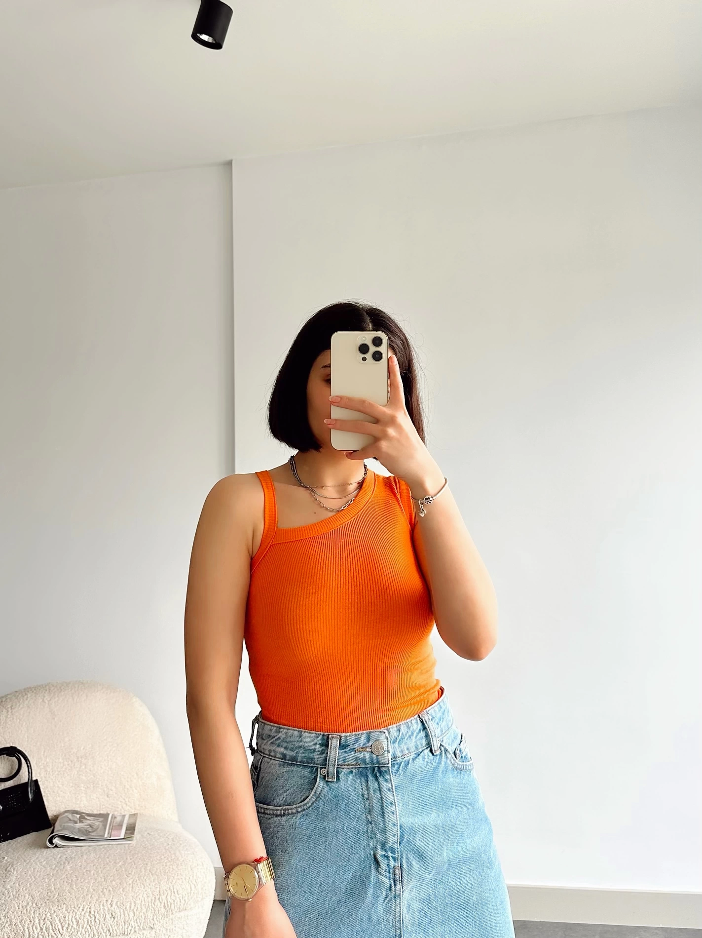 Pullaps Tek Omuz Bluz Turuncu