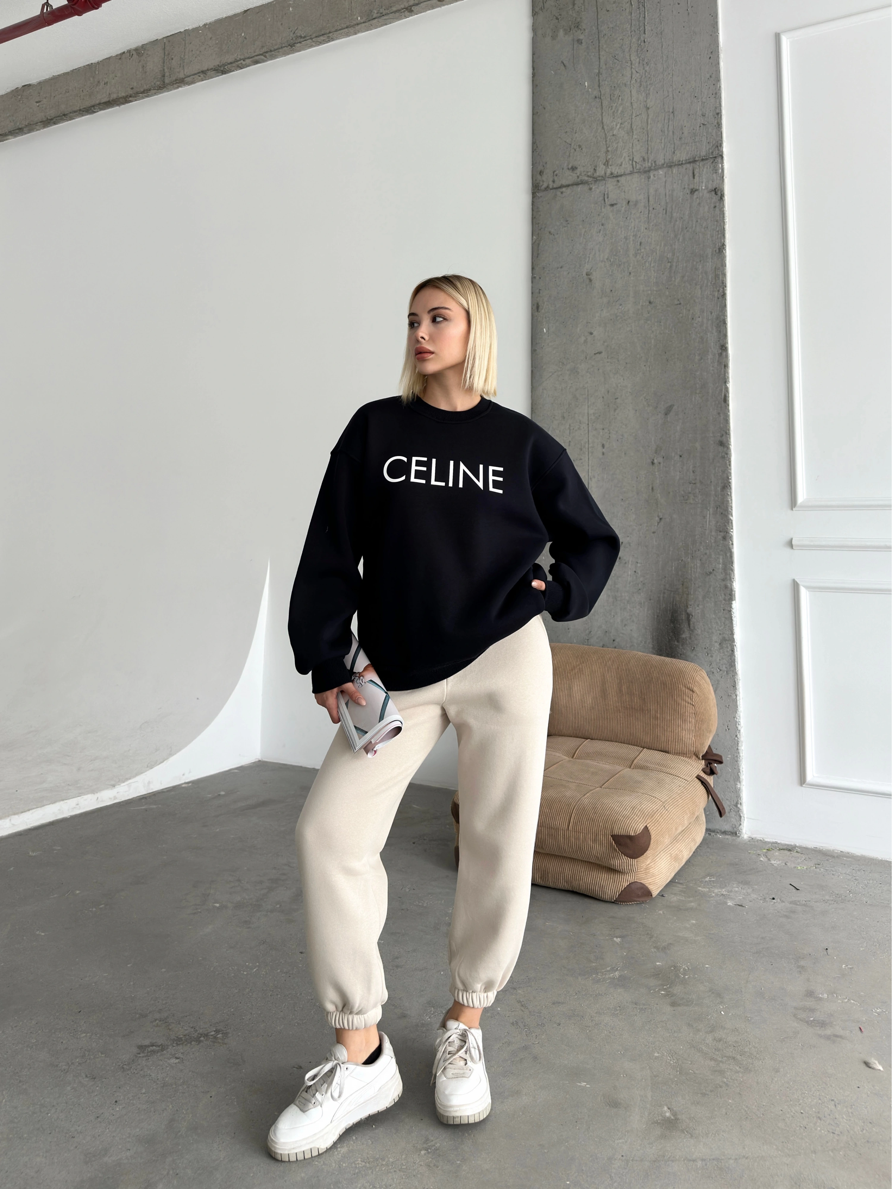 Pullaps Üç İplik Cepli Sweat Siyah