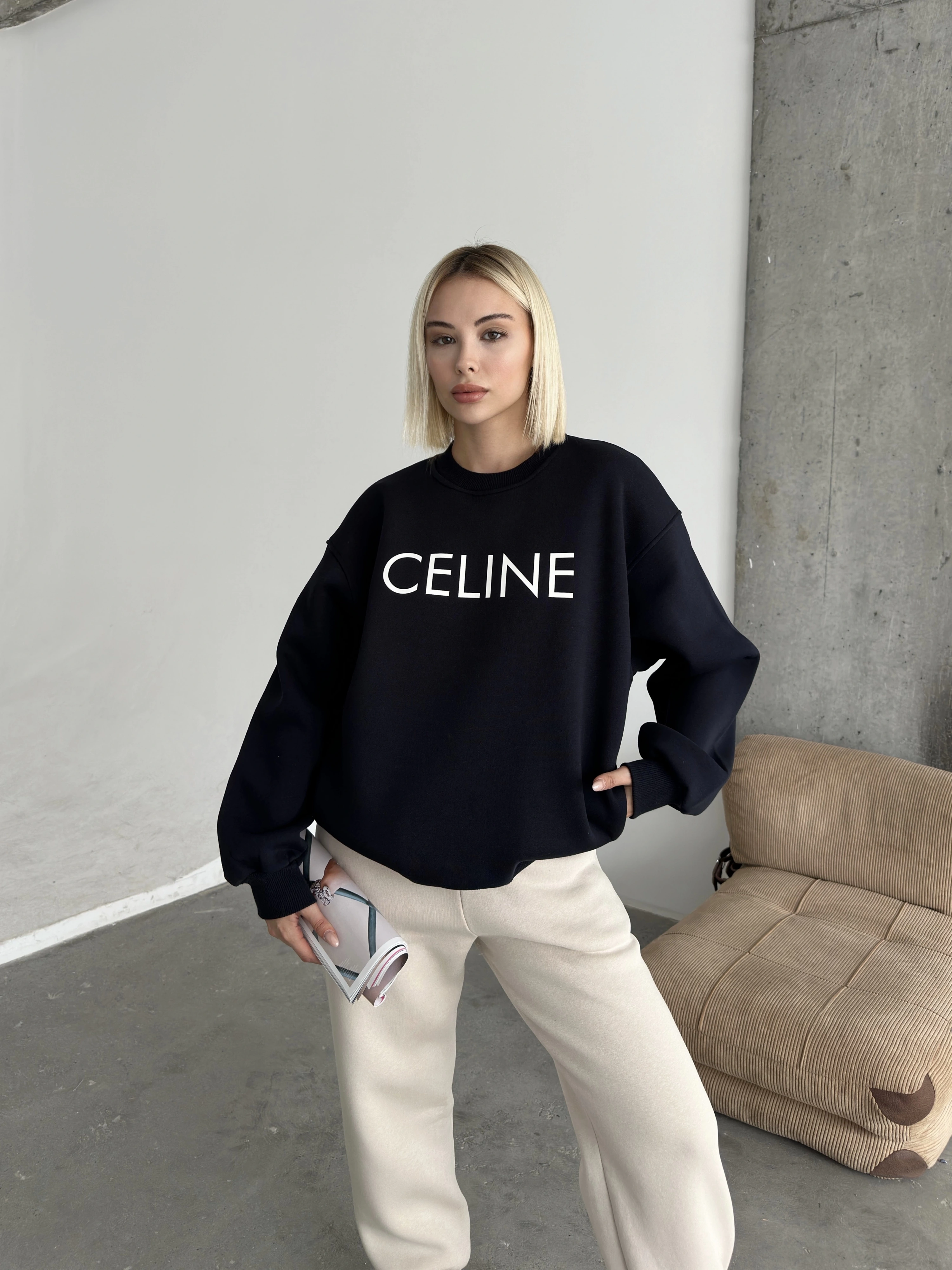 Pullaps Üç İplik Cepli Sweat Siyah