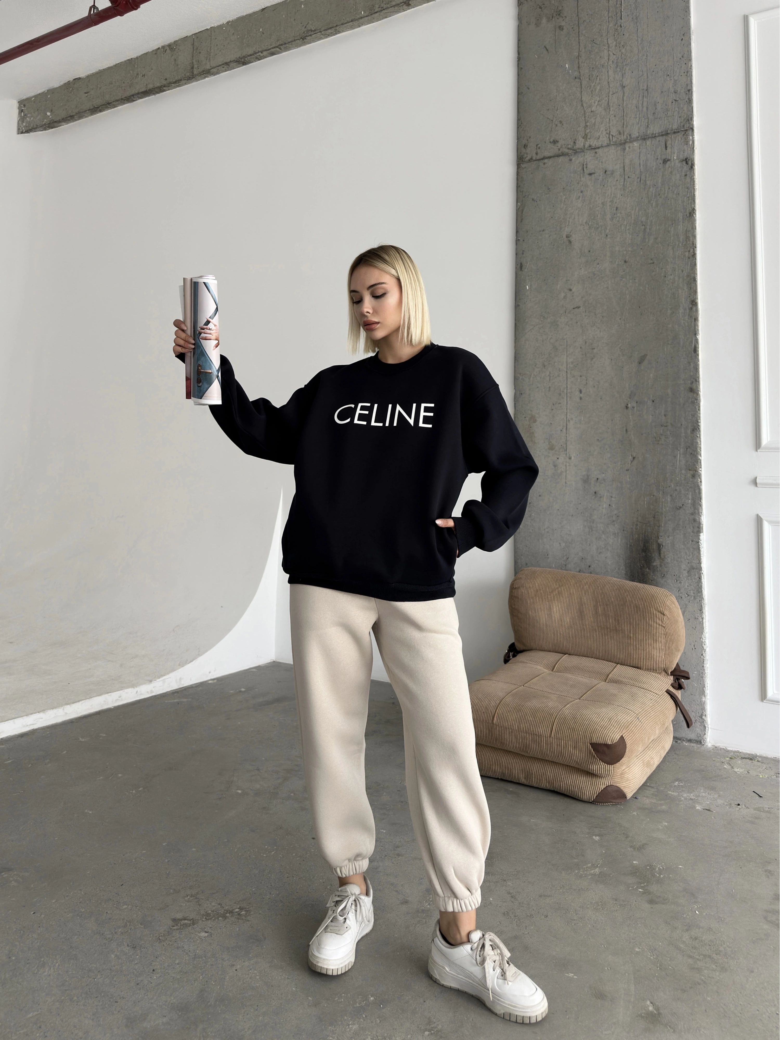 Pullaps Üç İplik Cepli Sweat Siyah