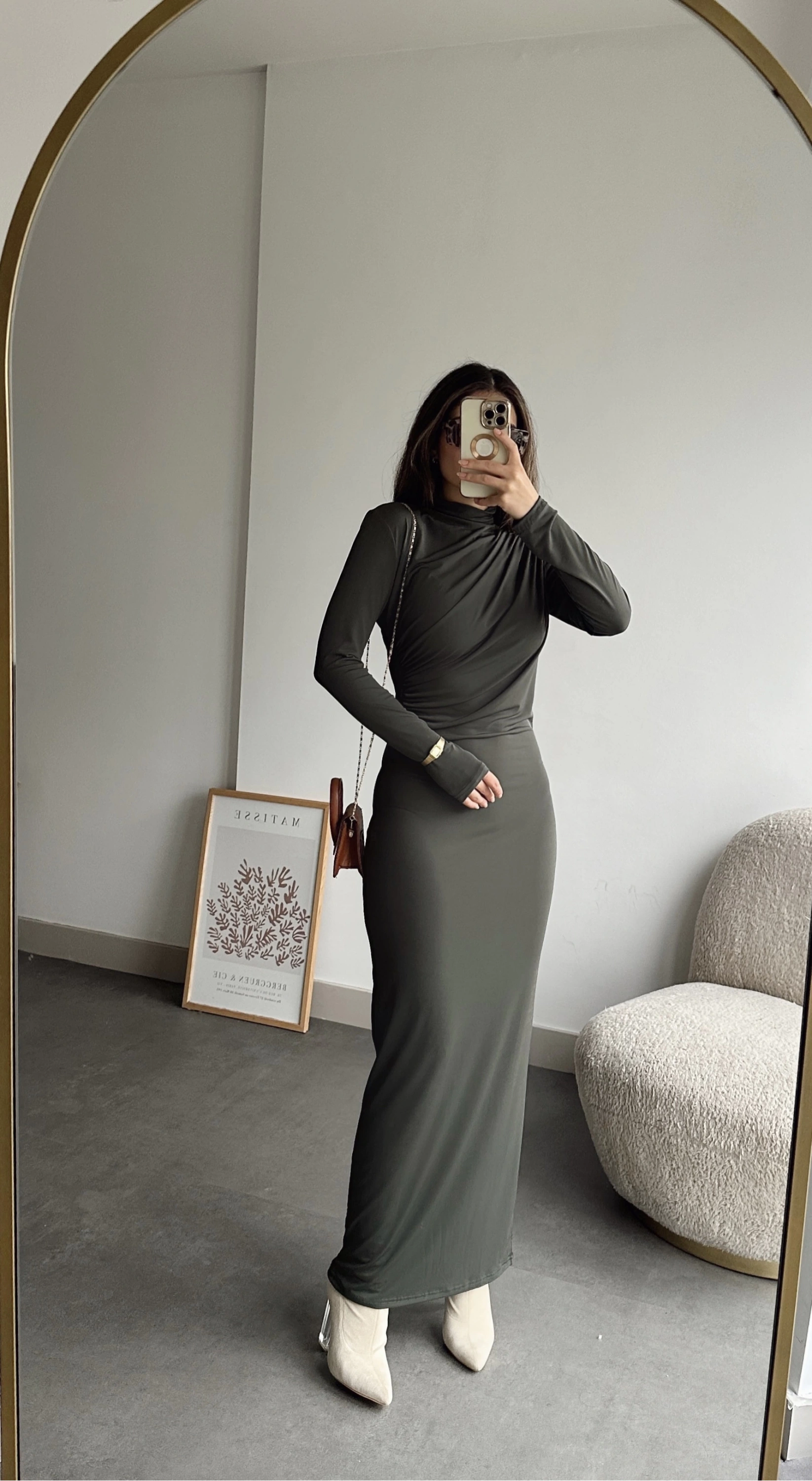 Pullaps Yandan Ve Omuzdan Büzgülü Elbise Haki