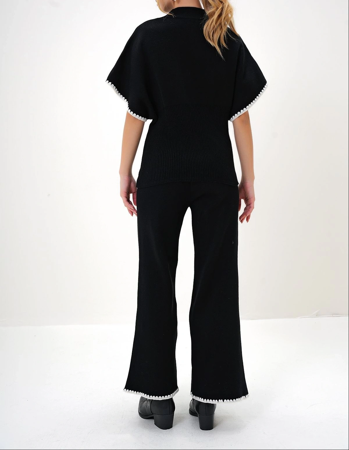 Pullaps Yarım Balıkçı Bluz Ve Palazzo Pantolon Takım Siyah