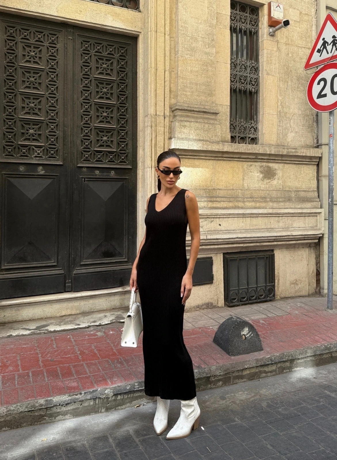 Pullaps Zigzak Desenli Kazak Ve Elbise Triko Takım Siyah