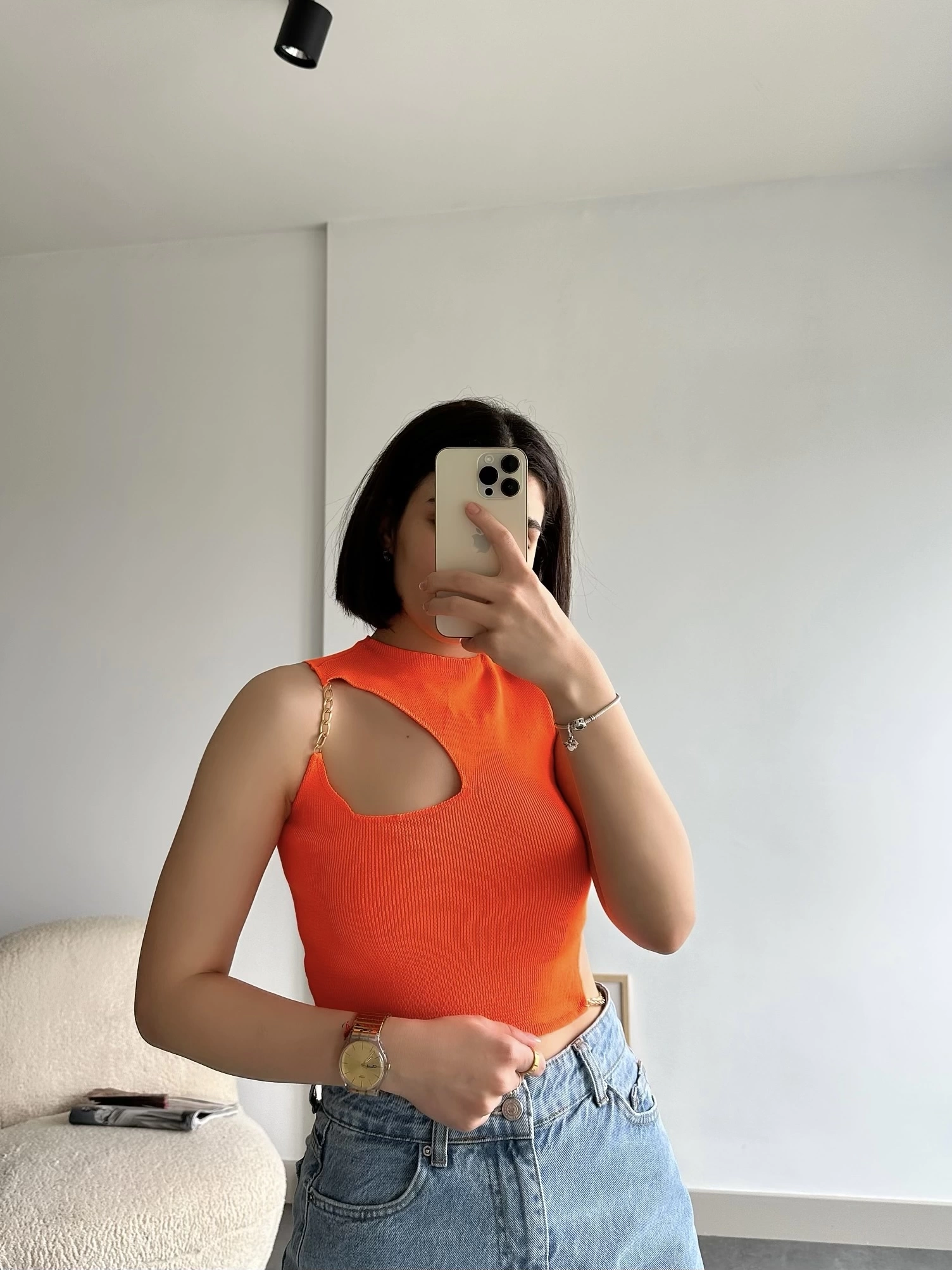 Pullaps Zincir Detaylı Triko Crop Pembe