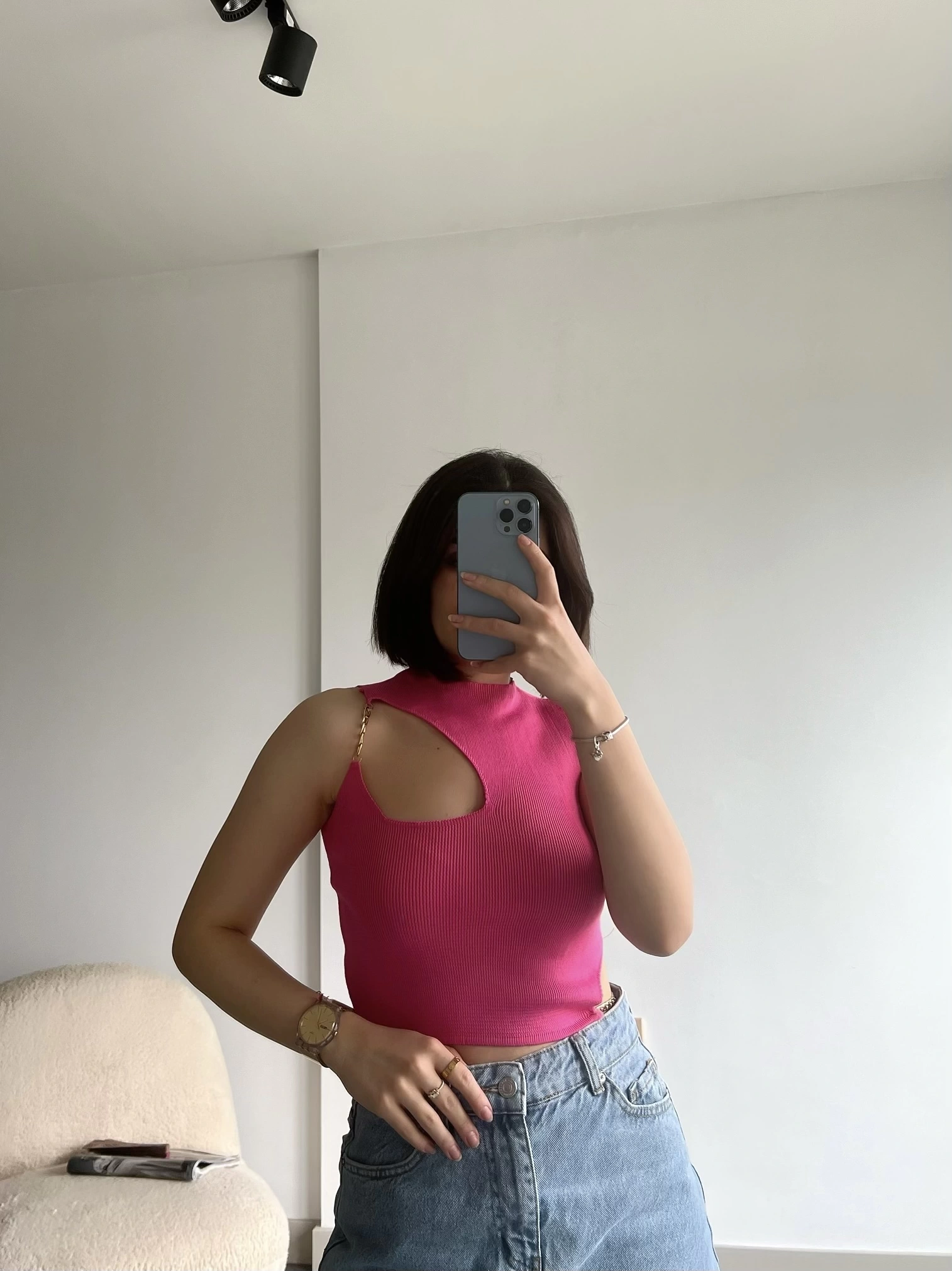 Pullaps Zincir Detaylı Triko Crop Pembe