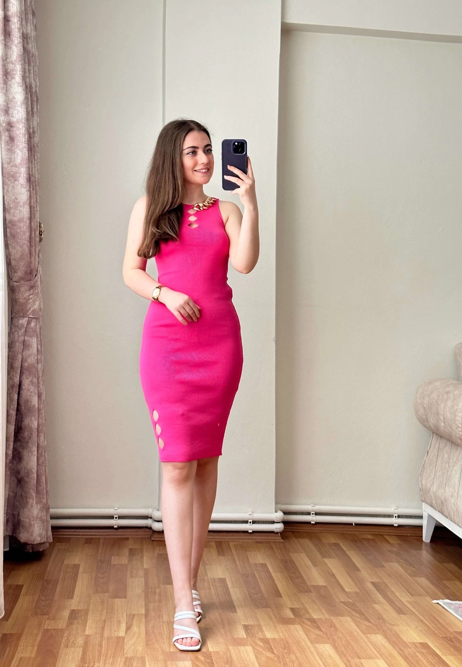 Pullaps Zincir Detaylı Triko Elbise