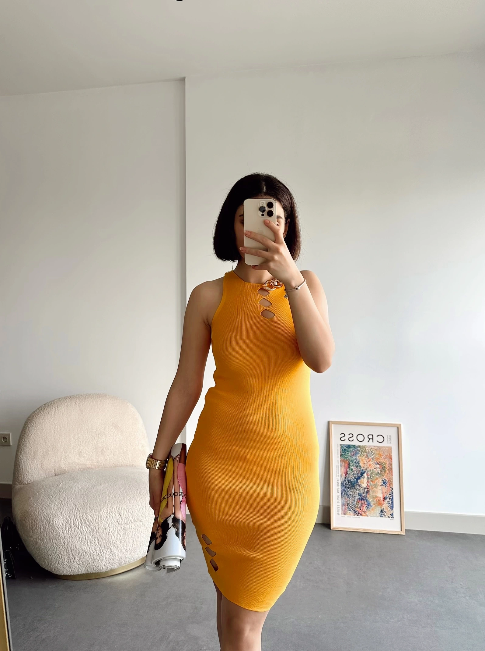 Pullaps Zincir Detaylı Triko Elbise