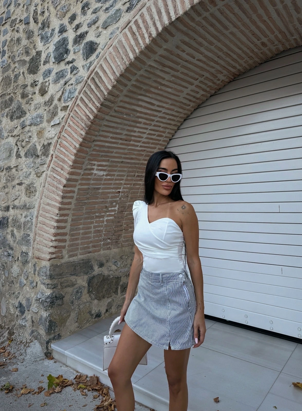 Tek Omuz Prenses Kol Crep Bluz