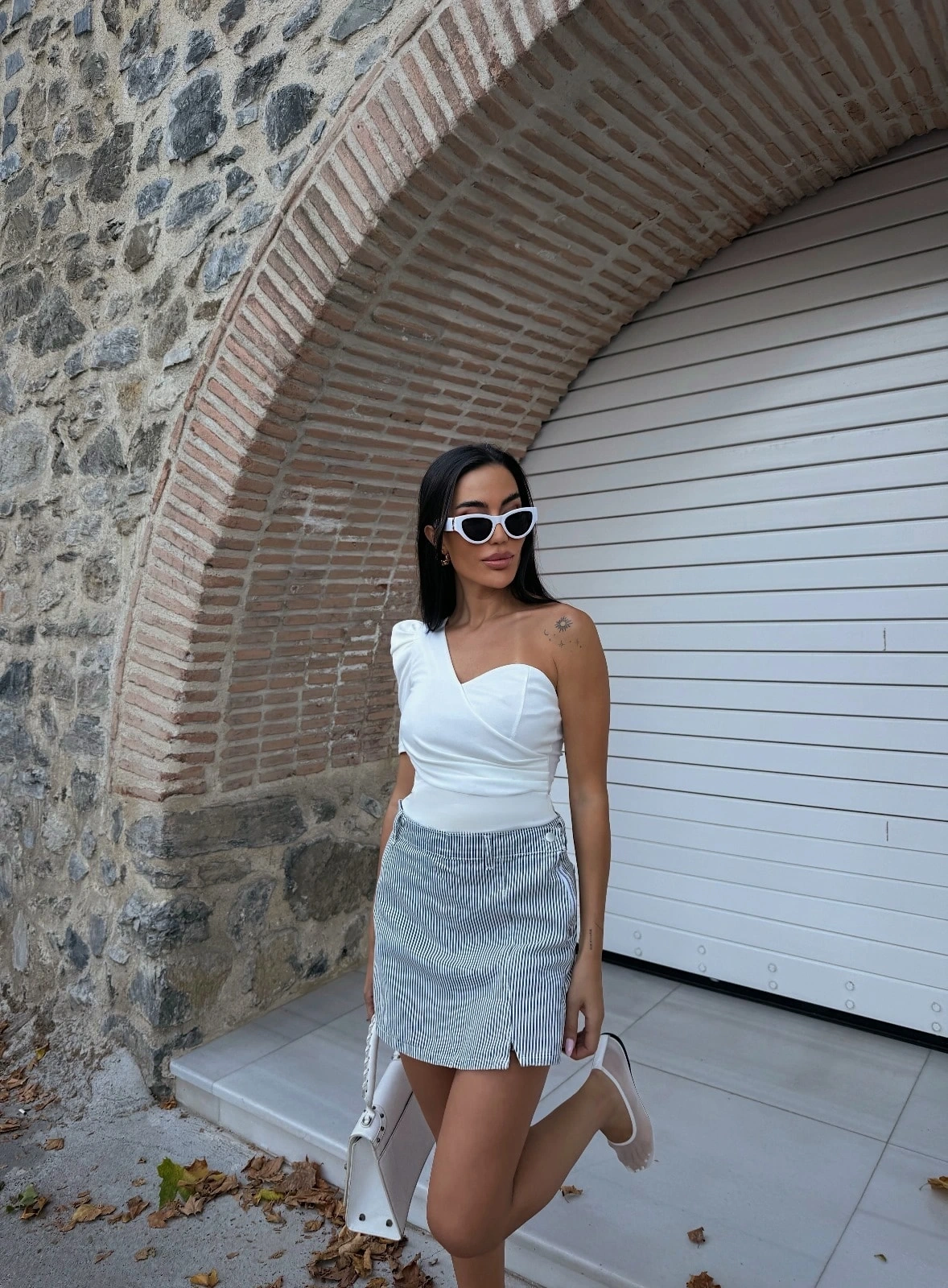 Tek Omuz Prenses Kol Crep Bluz