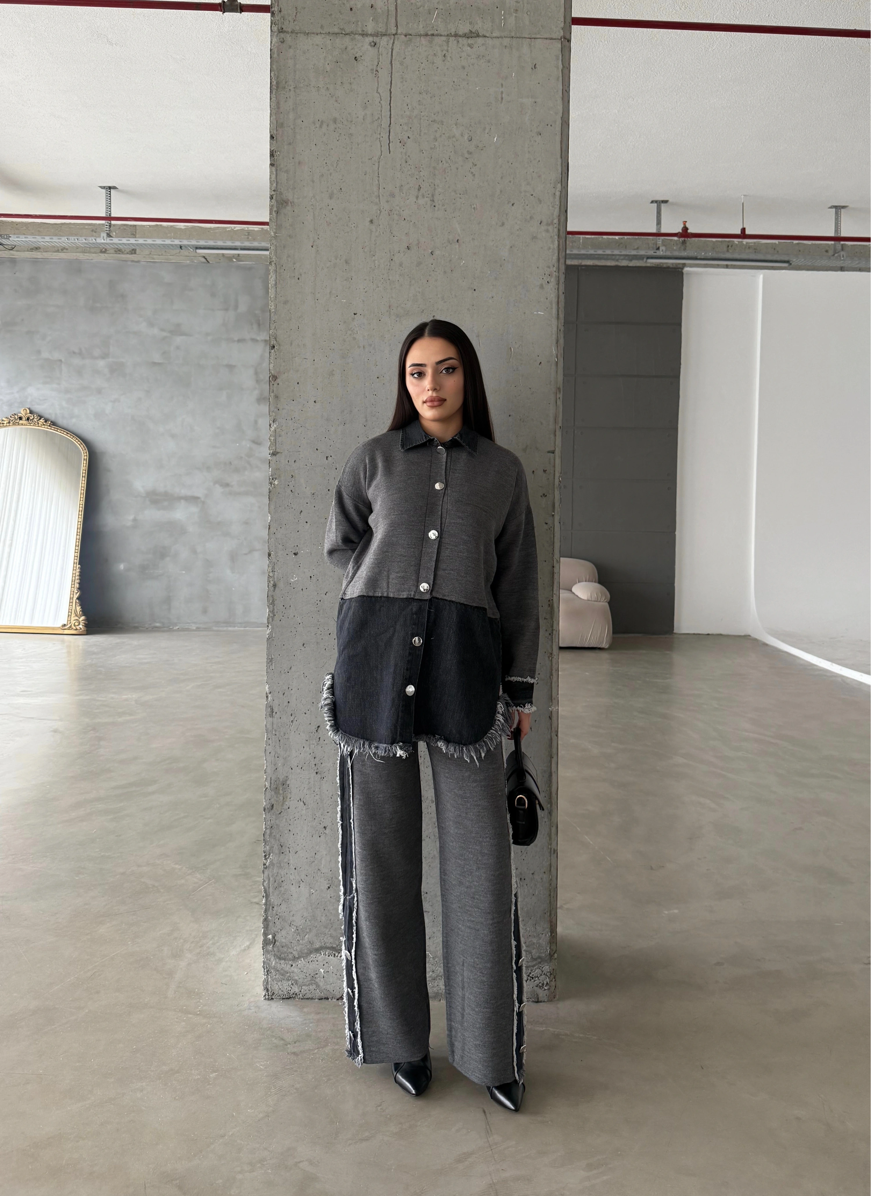 Pullaps Kot Garnili Pantolonlu Triko Takım Antrasit