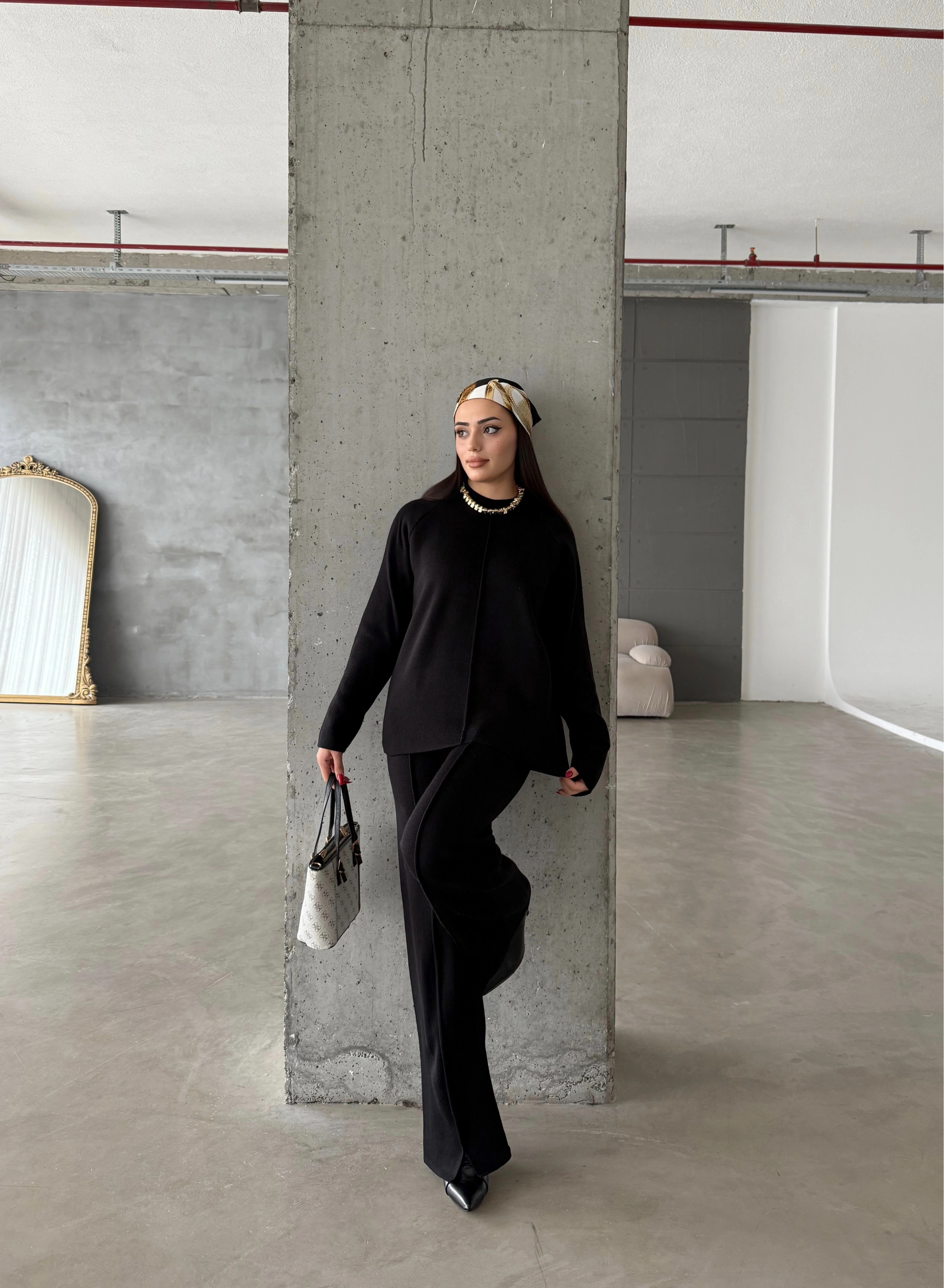 Pullaps Çımalı Triko Takım Siyah