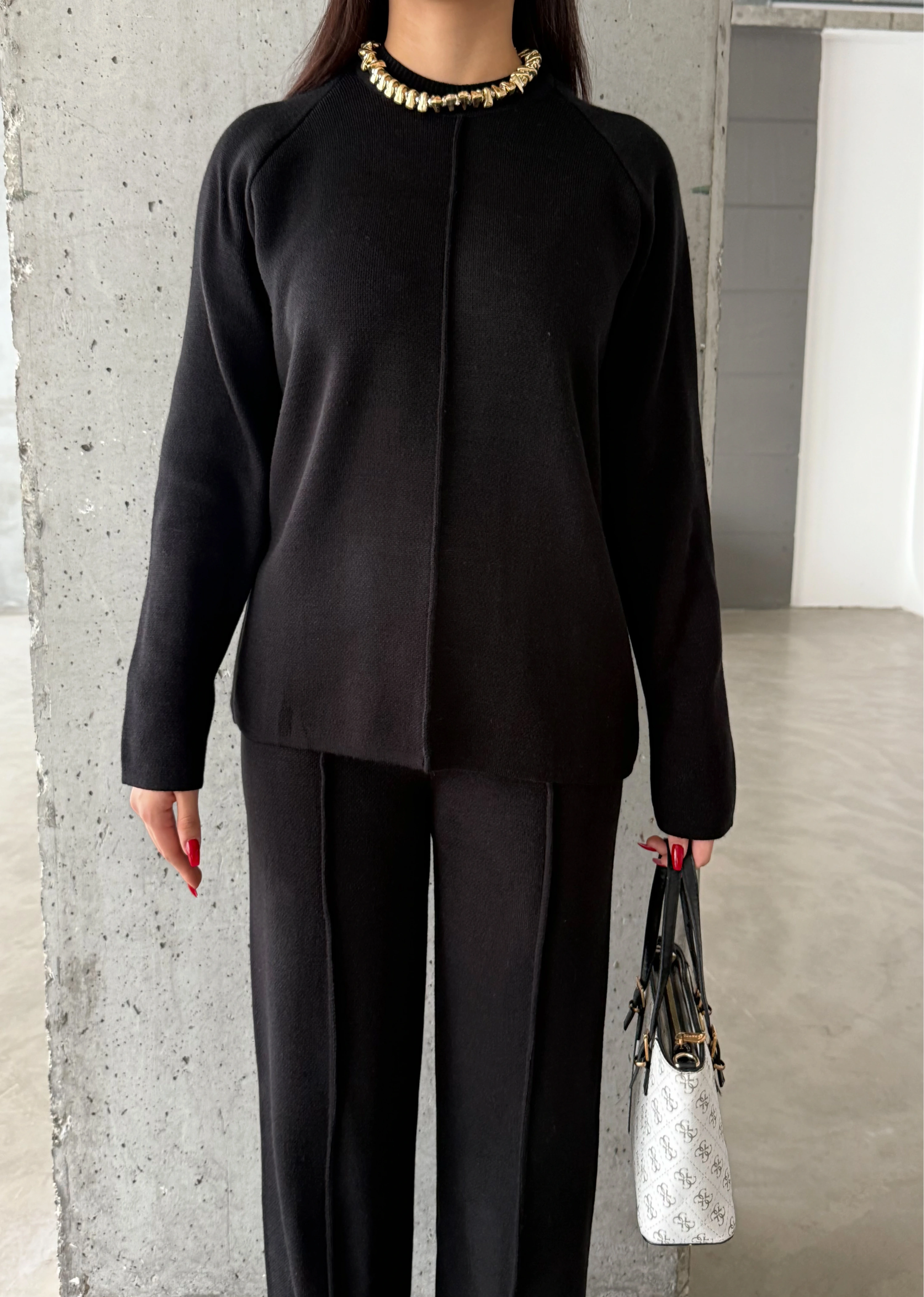 Pullaps Çımalı Triko Takım Siyah