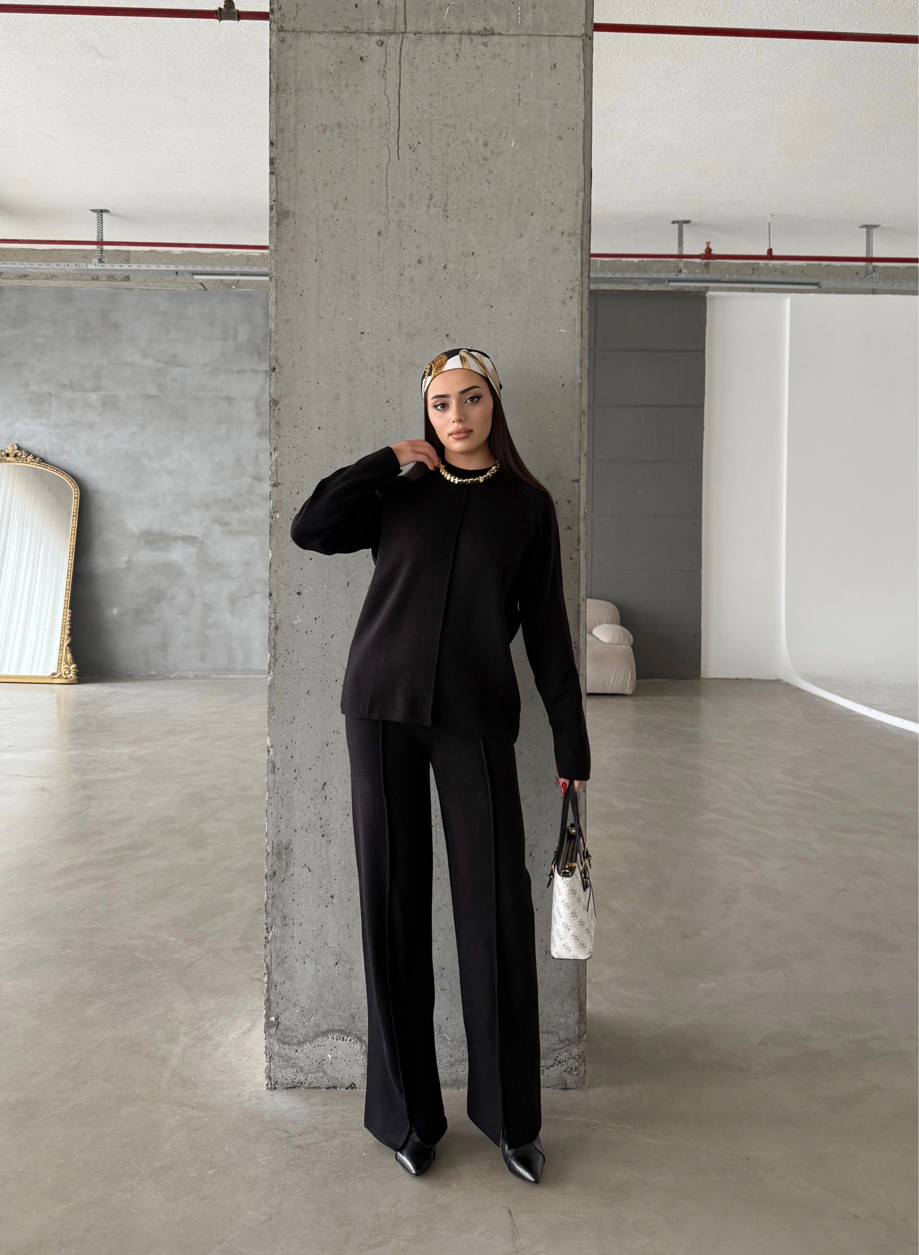 Pullaps Çımalı Triko Takım Siyah