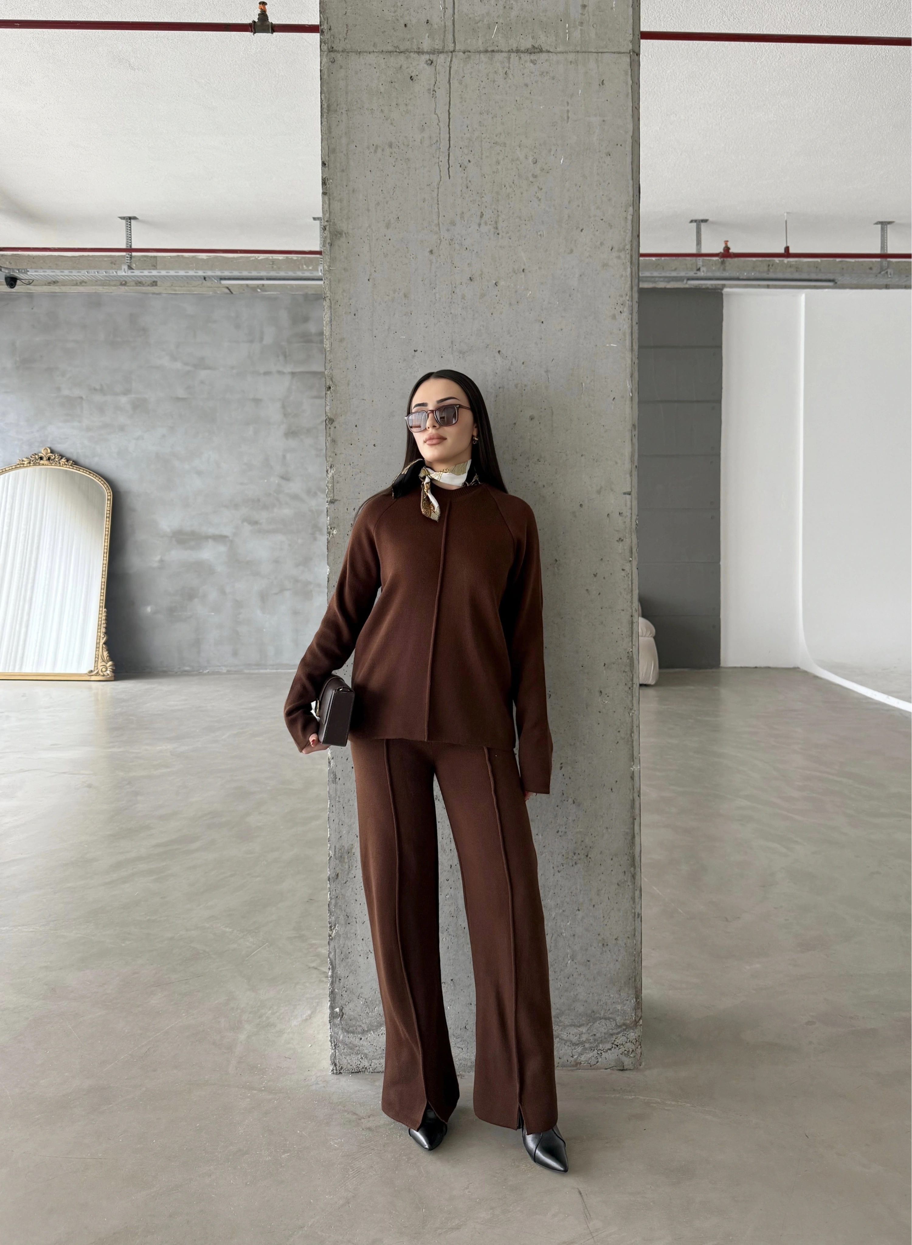 Pullaps Çımalı Triko Takım Kahve