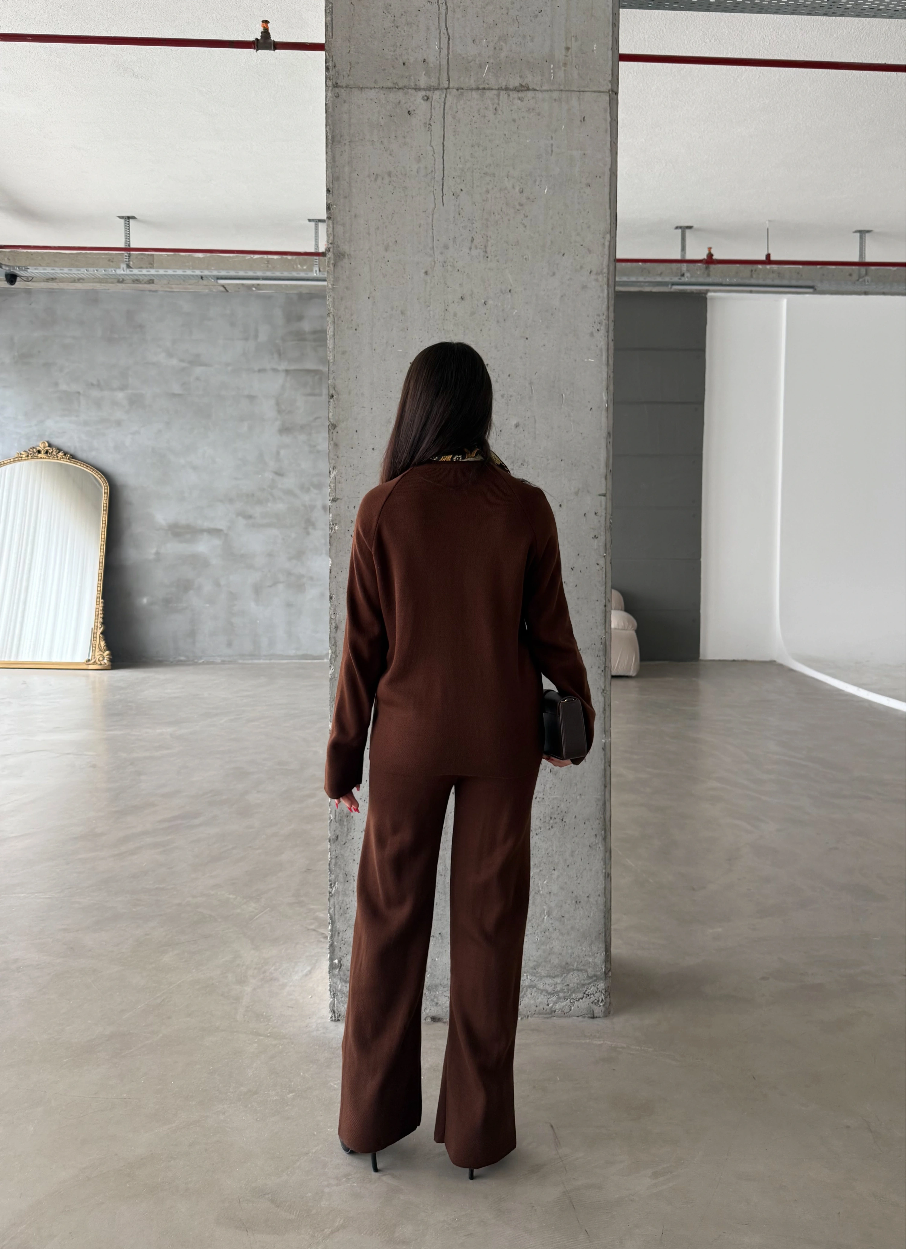 Pullaps Çımalı Triko Takım Kahve