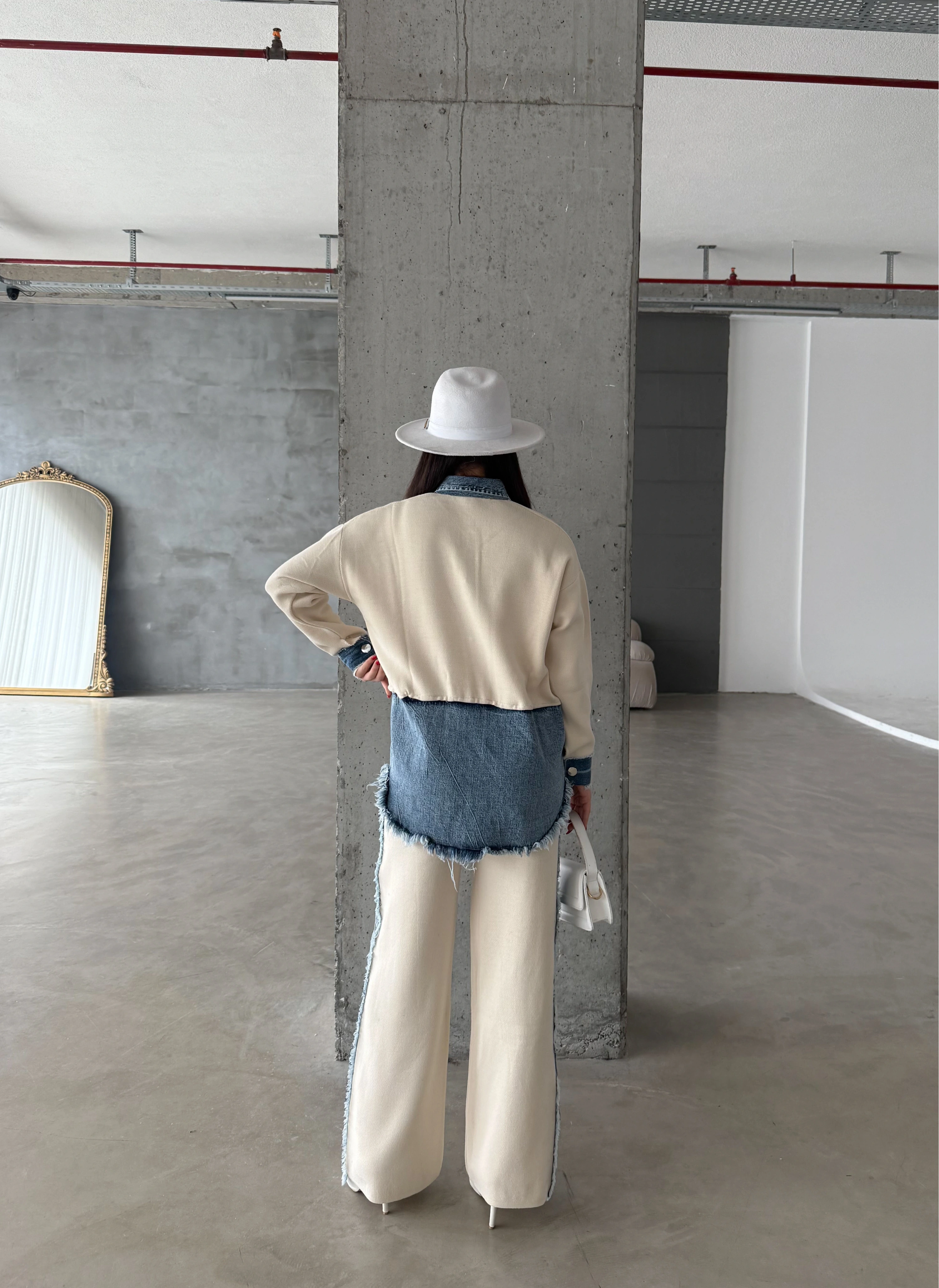 Pullaps Kot Garnili Pantolonlu Triko Takım Krem