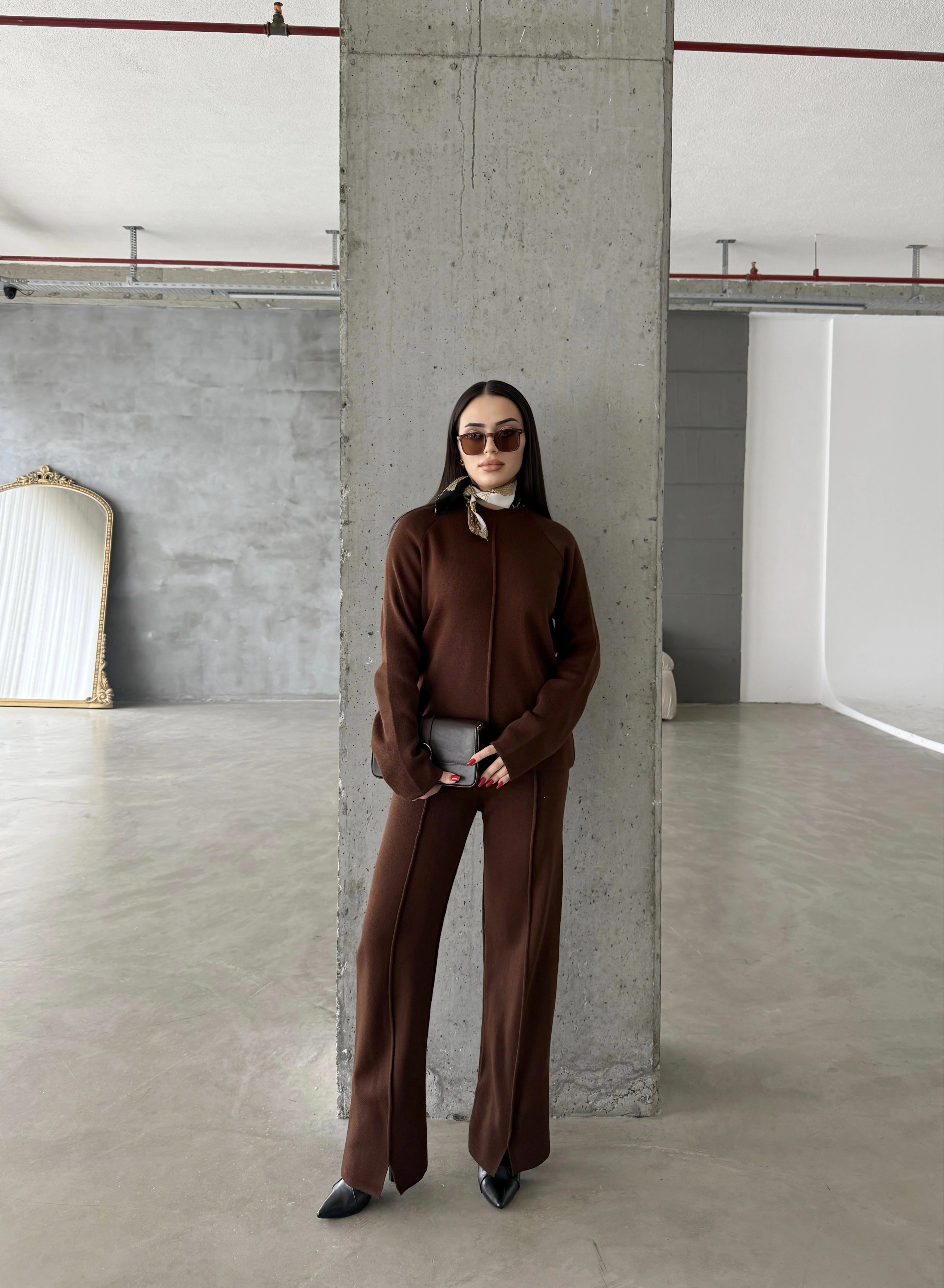 Pullaps Çımalı Triko Takım Kahve