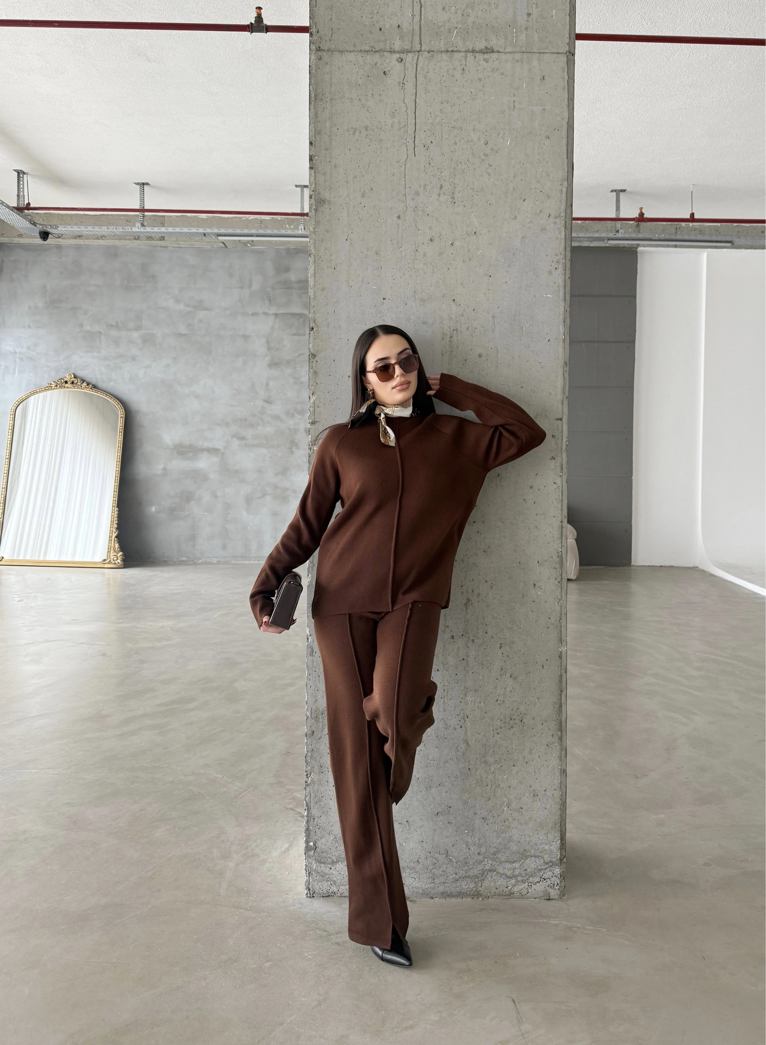 Pullaps Çımalı Triko Takım Kahve