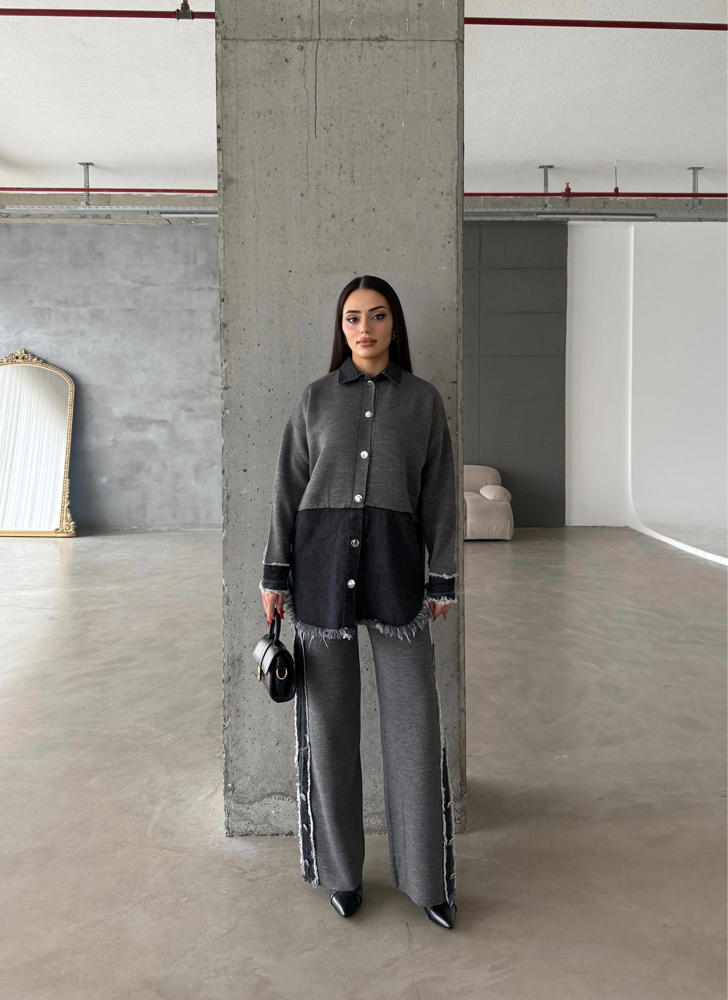 Pullaps Kot Garnili Pantolonlu Triko Takım Antrasit