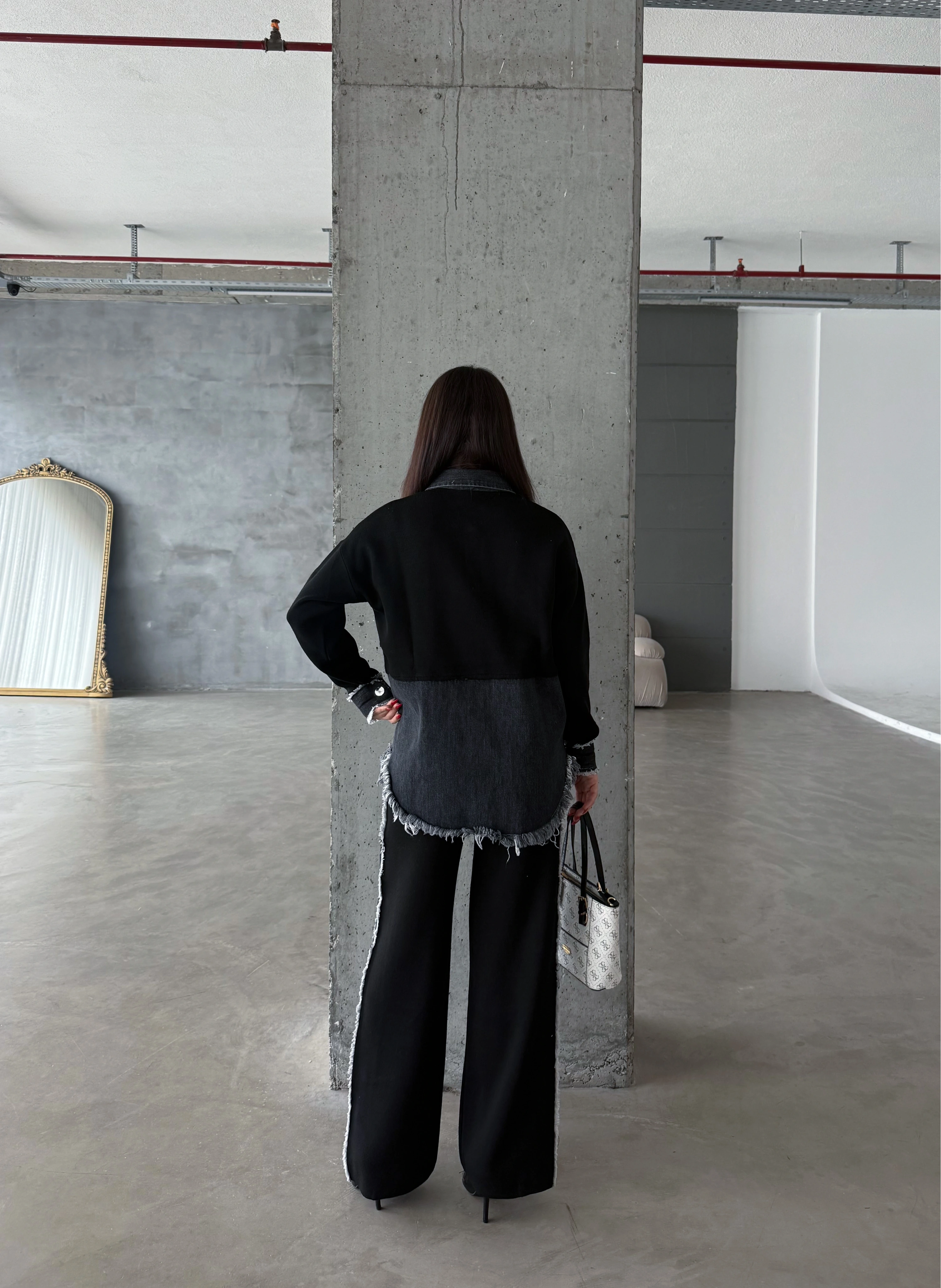 Pullaps Kot Garnili Pantolonlu Triko Takım Siyah