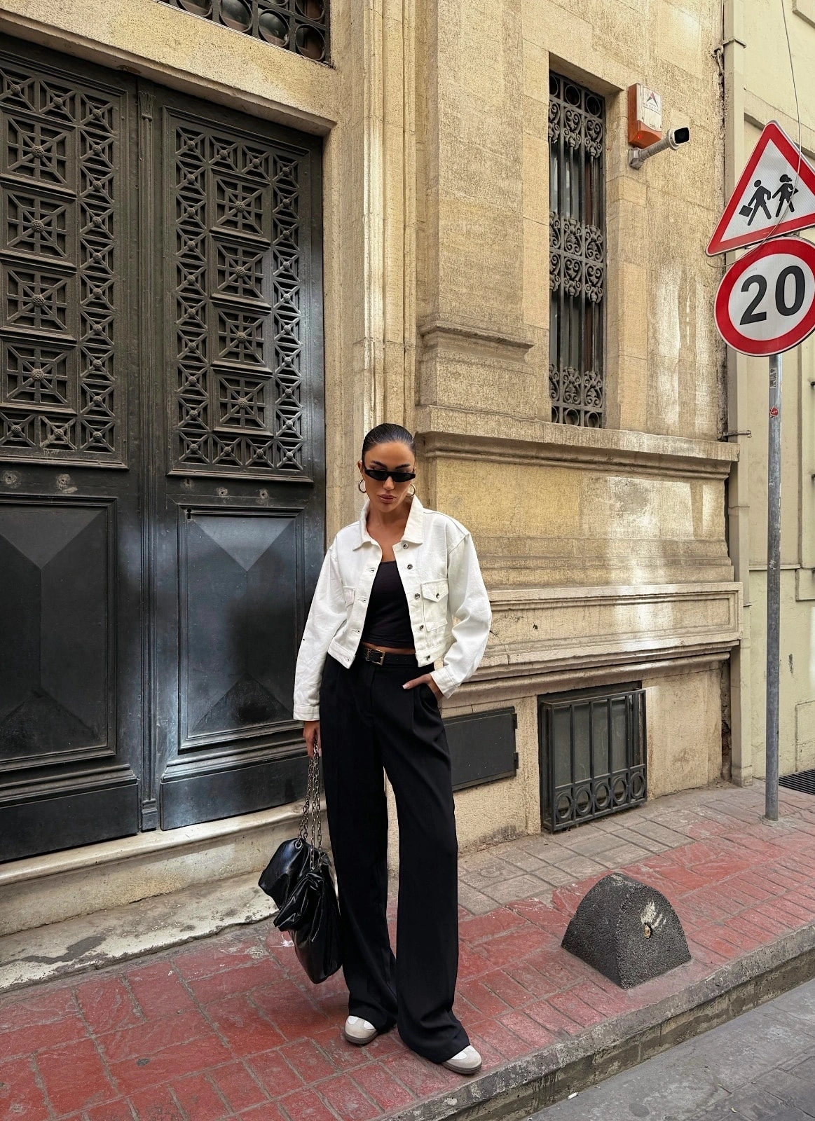 Pullaps Çift Cep Denim Crop Ceket Beyaz