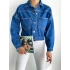 Pullaps Düz Cepli Denim Crop Ceket Mavi