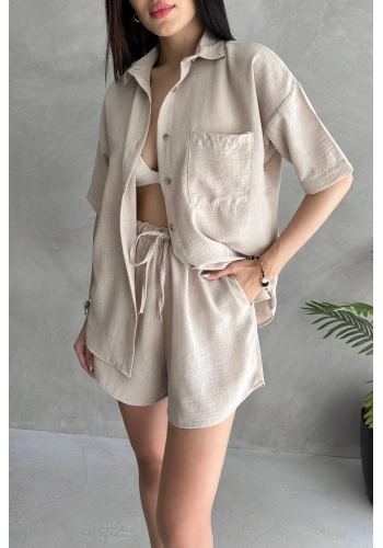 Aerobin Keten Kısa Kol Gömlek ve Şort Alt Üst Takım