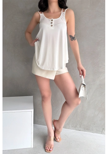 Askılı Düğme Detaylı Bluz