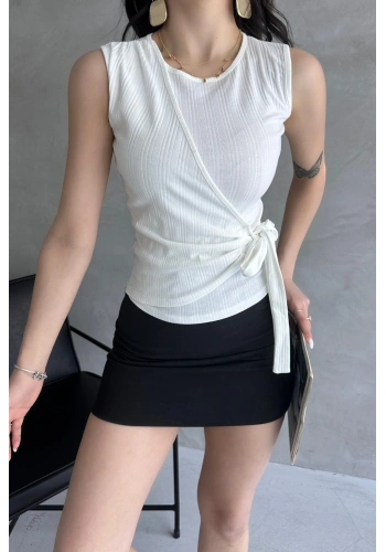 Askılı Önü Kruvaze Bağlamalı Bluz