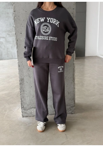 Pullaps Baskılı Şardonlu Üç İplik Takım Antrasit