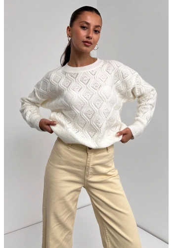 Bisiklet Yaka Desenli Dokulu Triko Kazak