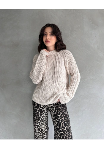 Bisiklet Yaka Örgü Desenli Triko Kazak