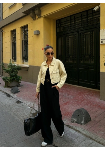 Çift Cep Denim Crop Ceket