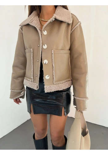 Pullaps Çift Cepli Kürk Detaylı Suni Deri Ceket