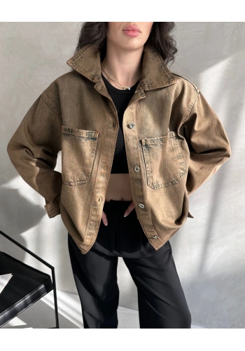 Çift Cepli Oversize Denim Gömlek Ceket