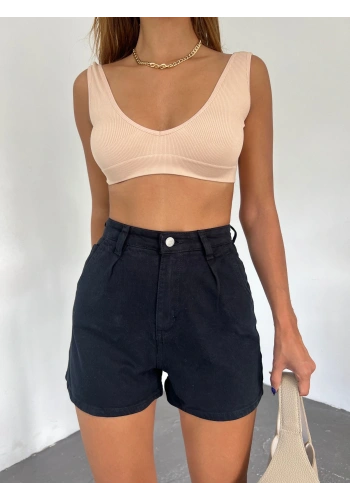 Çift Cepli Pileli Mini Denim Şort