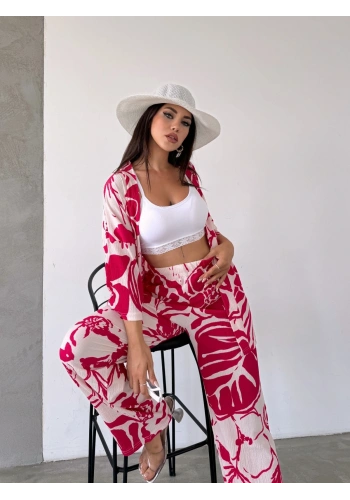Desenli Kimono Ve Pantolon İkili Takım