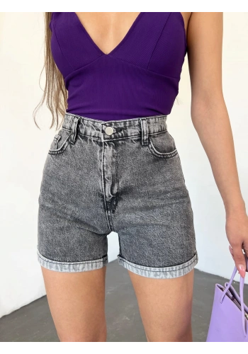 Duble Paça Yıkamalı Denim Şort