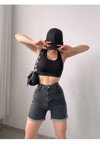 Duble Paça Yıkamalı Denim Şort