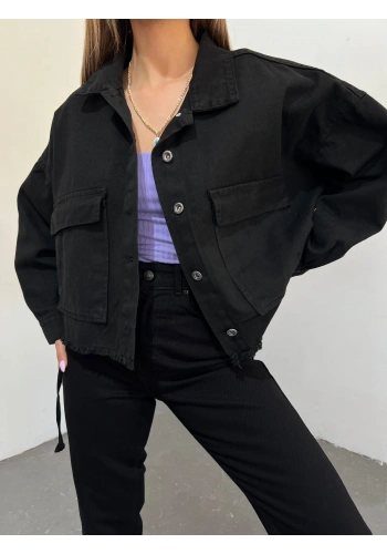 Geniş Cepli Oversize Püsküllü Denim Ceket