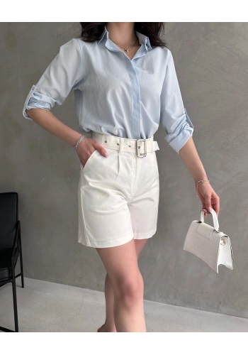 Kuş Gözü Kemerli Geniş Paçalı Mom Şort