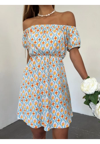 Madonna Yaka Çiçek Desenli Krinkıl Elbise