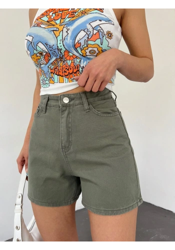 Mom Kalıp Yıkamalı Denim Şort