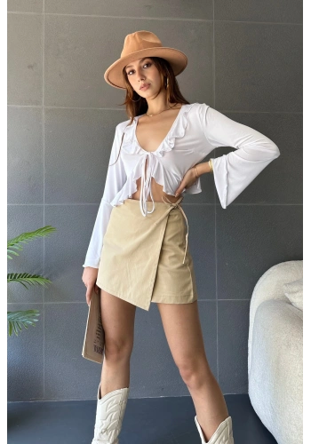 Önü Kapaklı Bağcık Detaylı Şort Etek