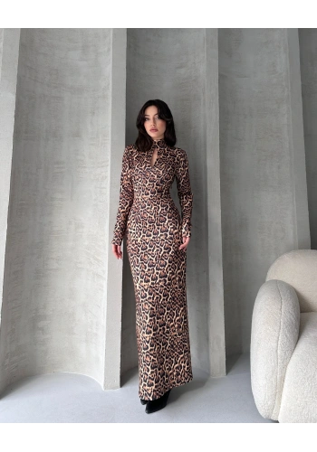 Öpücük Yaka Maxi Boy Desenli Elbise