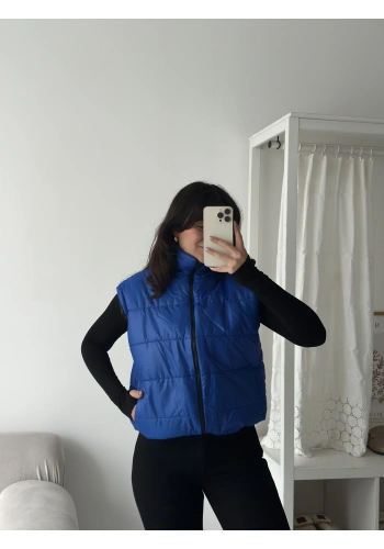 Pullaps Altı Lastikli Çift Cepli Şişme Yelek Mavi